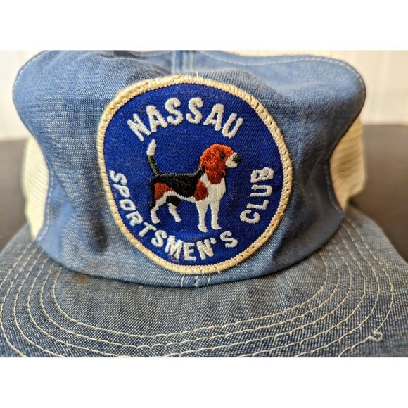 NASSAU Sportsmen's Club Hunt Game Dog Blue Khaki USA Snap Back Hat Vintage - Picture 3 of 6
